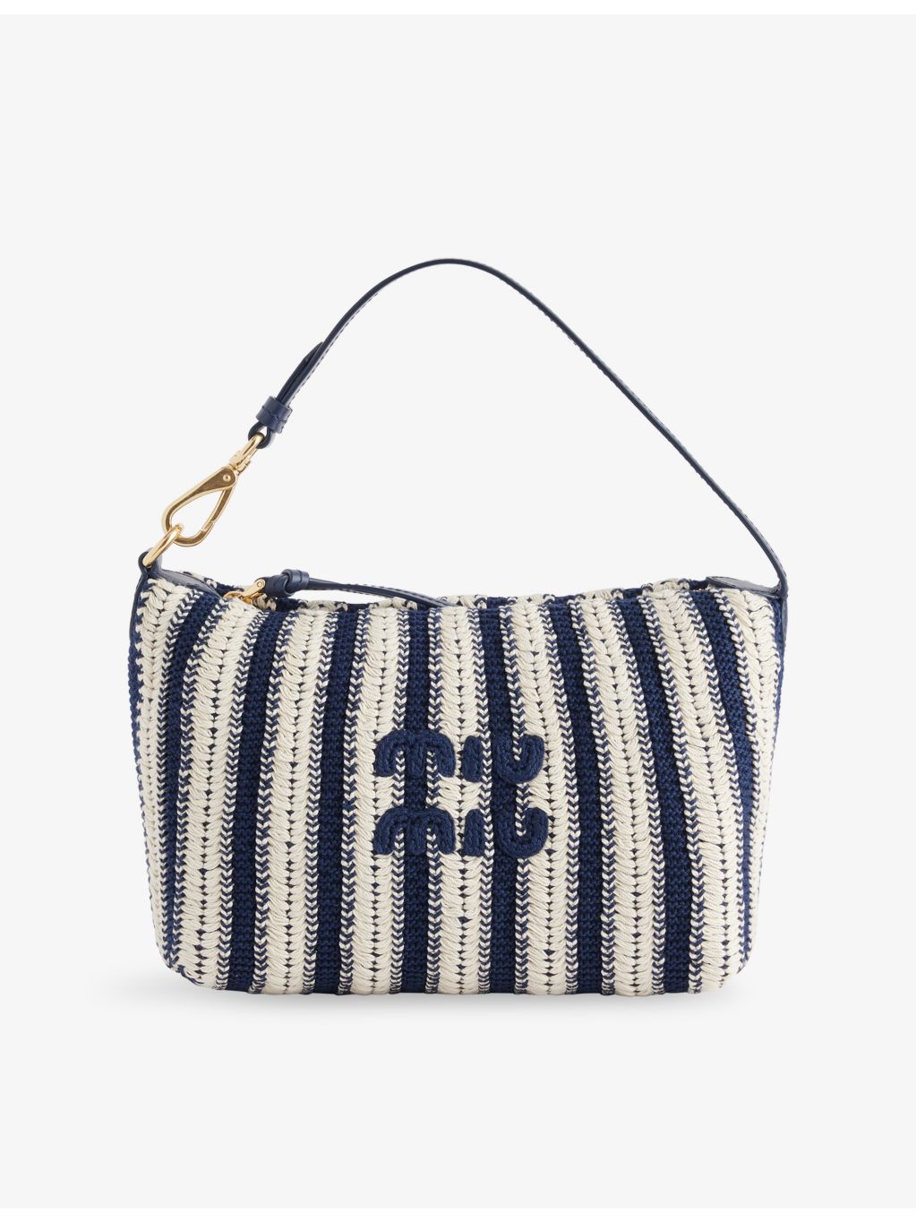Miu Miu striped cotton crochet handbag with embroidered logo - British product