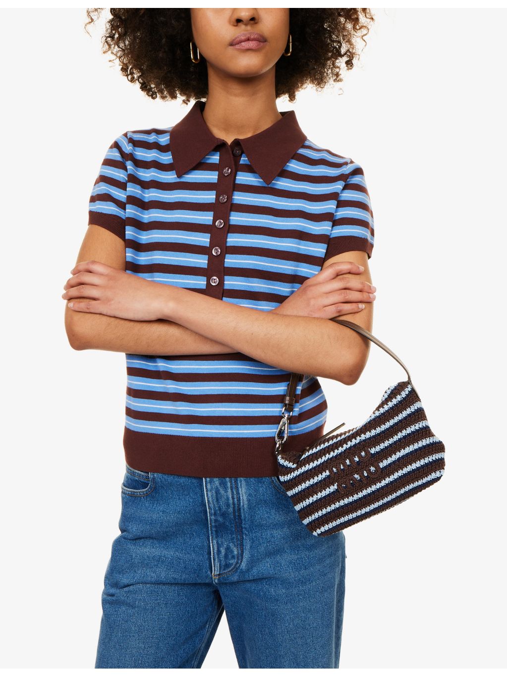 Miu Miu striped embroidered-logo cotton-crochet handbag, UK version