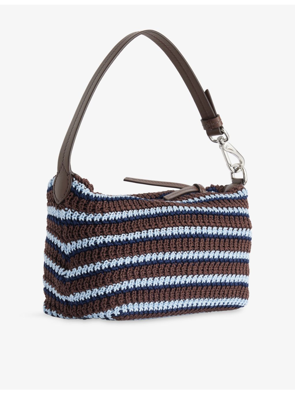 Miu Miu striped embroidered-logo cotton-crochet handbag, UK version