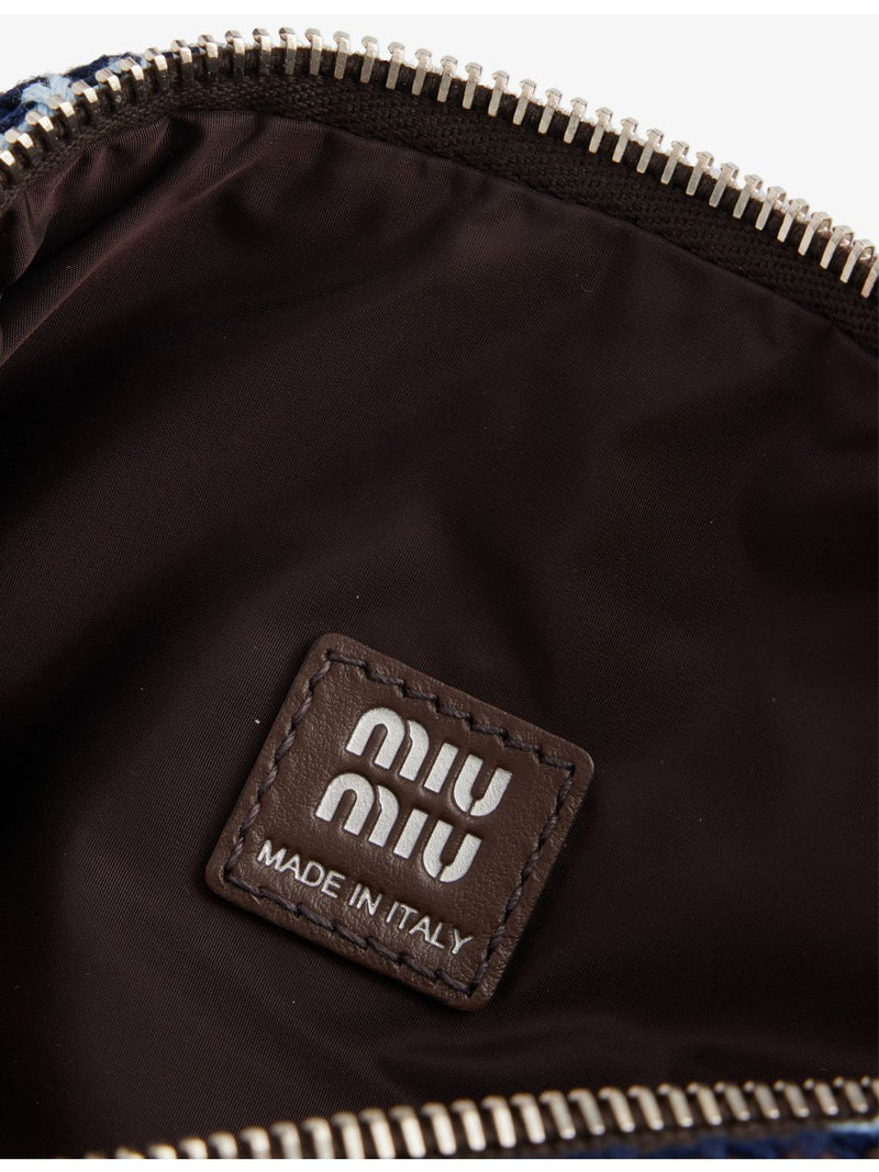 Miu Miu striped embroidered-logo cotton-crochet handbag, UK version