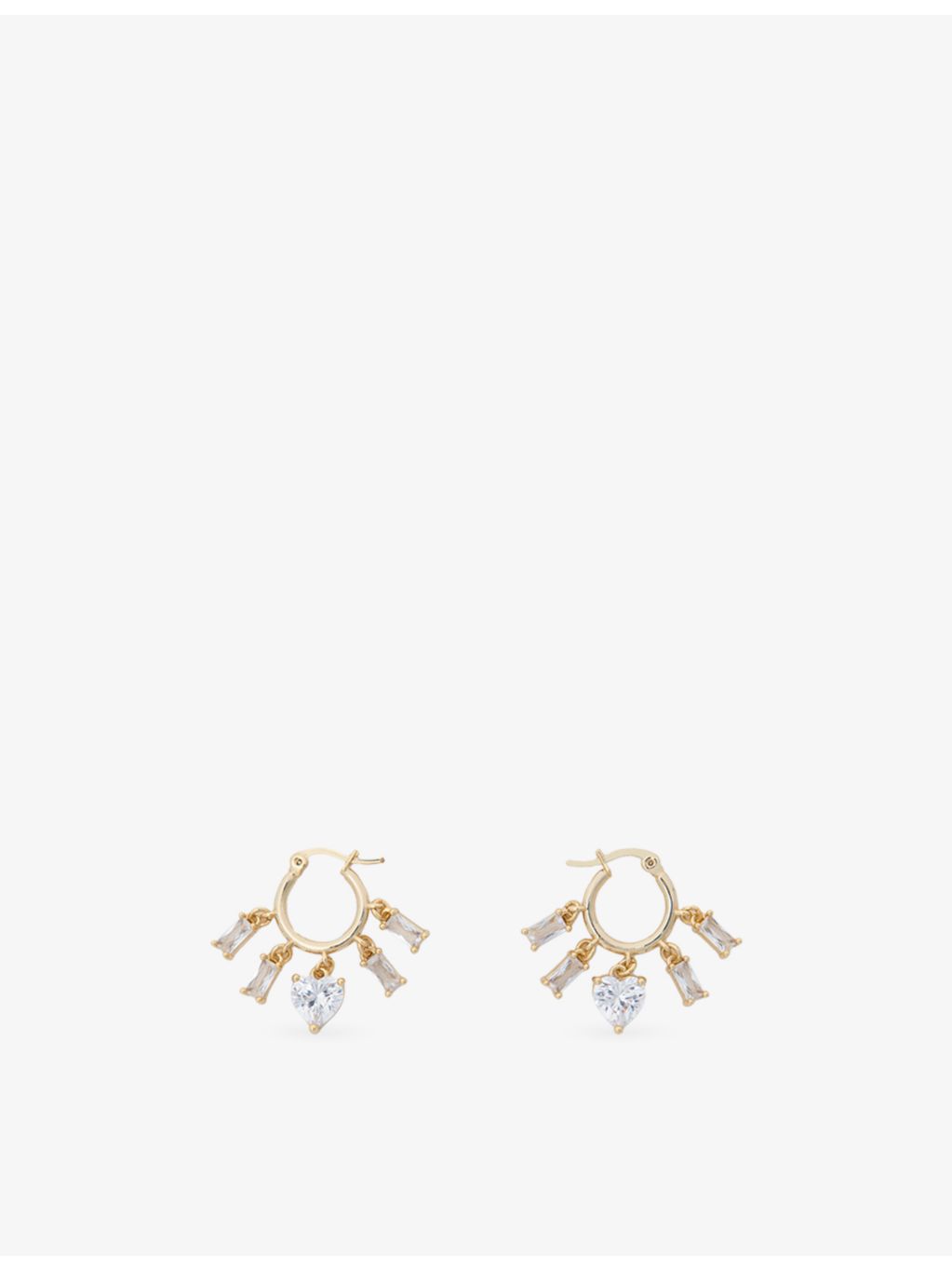 Maje brass and crystal drop hoop earrings with heart charm (British brand)