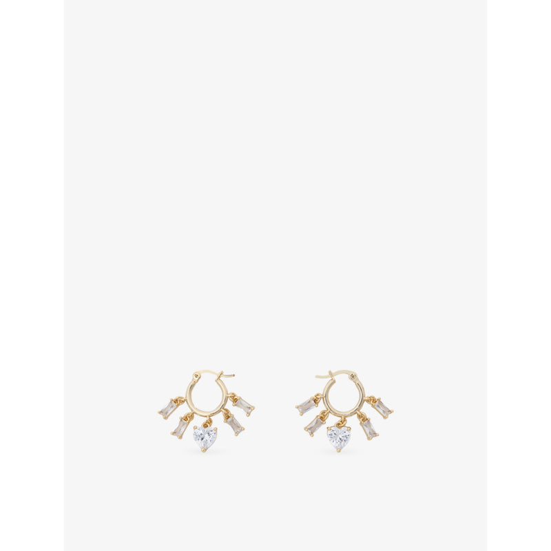 Maje brass and crystal drop hoop earrings with heart charm (British brand)