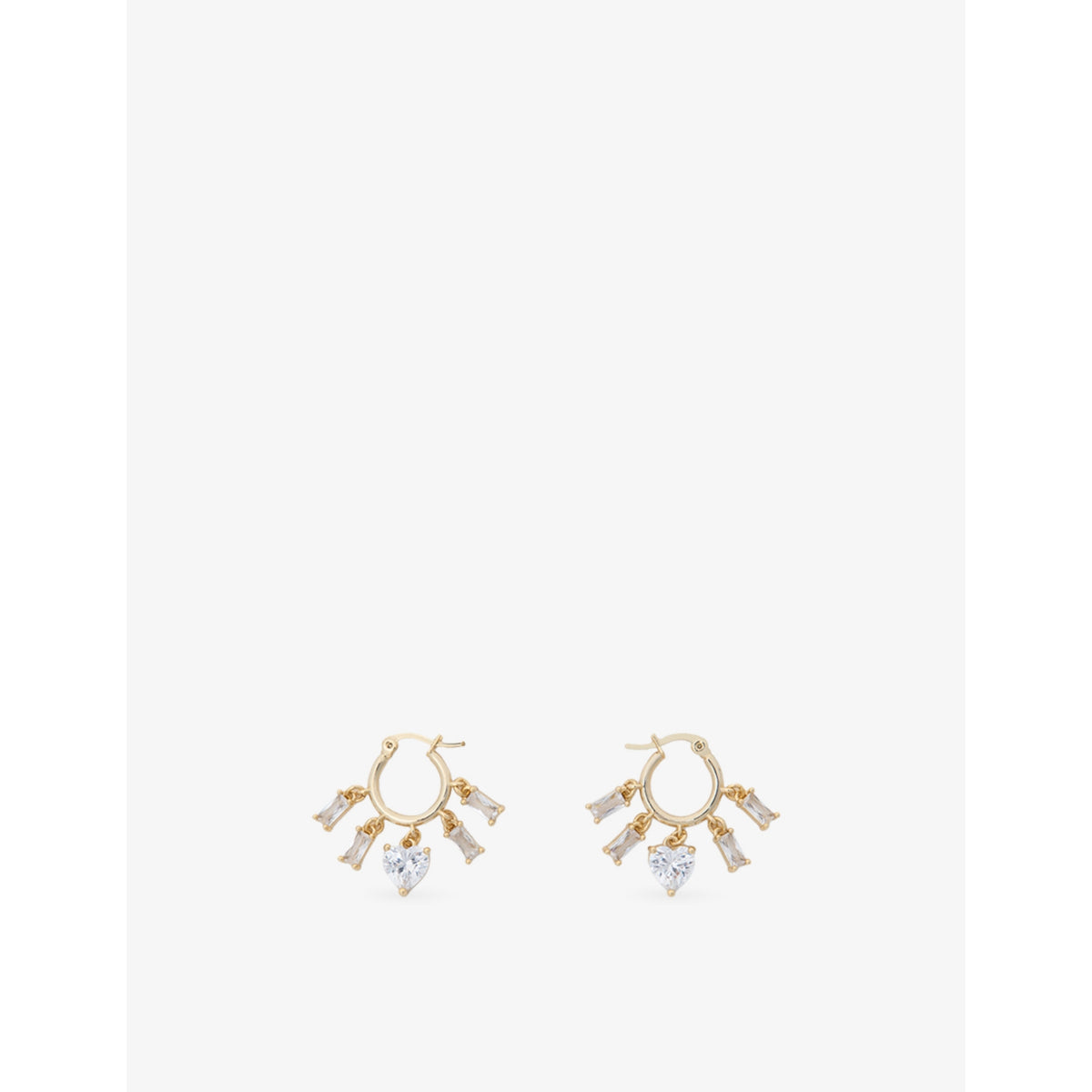 Maje brass and crystal drop hoop earrings with heart charm (British brand)