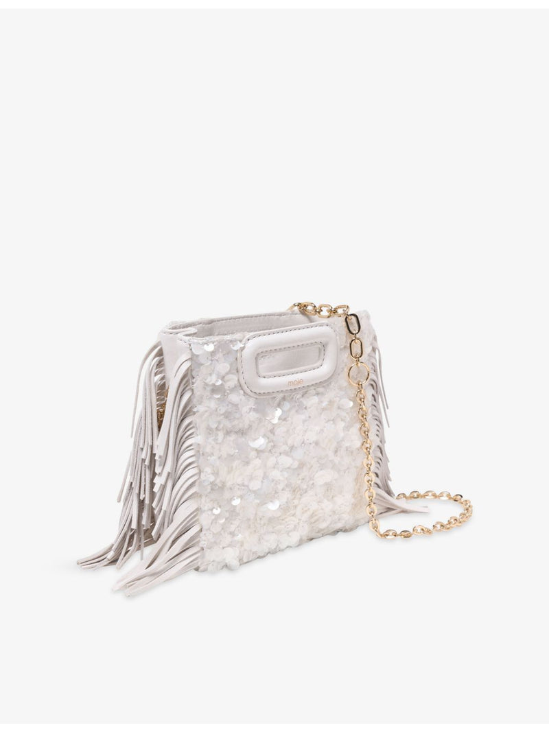 Maje sequinned mini bag with leather handles, imported from the UK