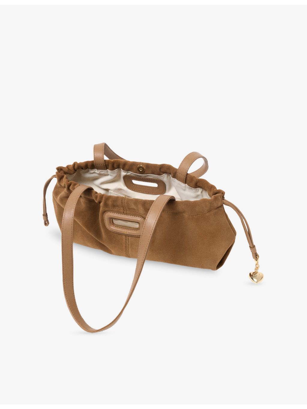 Maje suede shoulder bag 36cm with heart charm, UK version