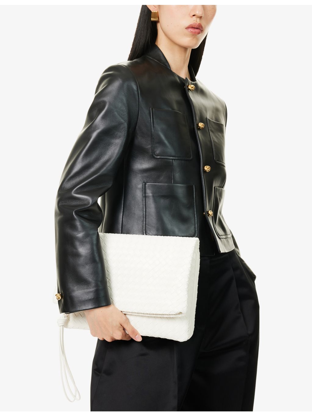 Bottega Veneta fold zip leather clutch, imported from the UK