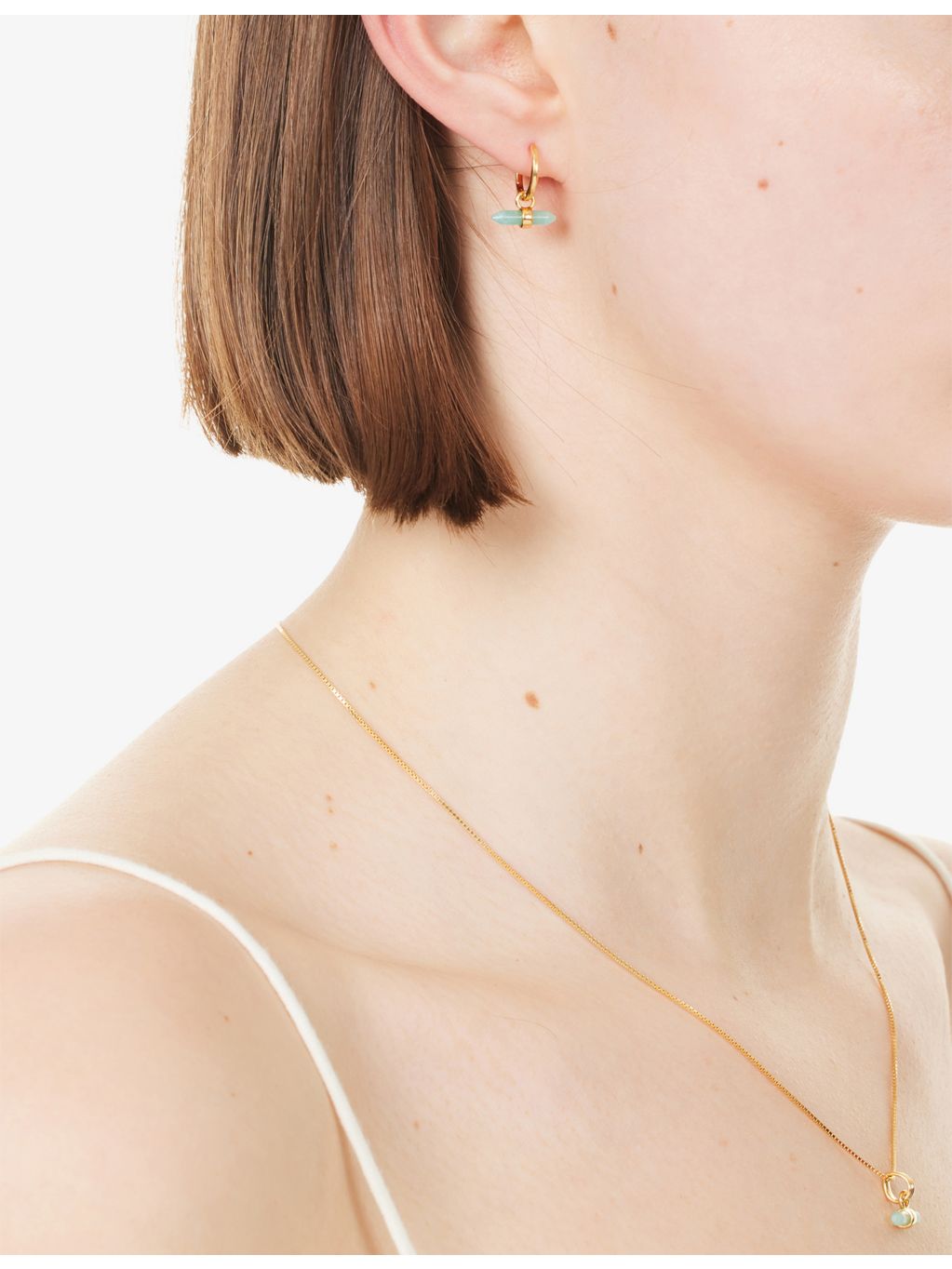 Rachel Jackson amazonite T-Bar huggie earrings, 18ct gold-plated, UK version