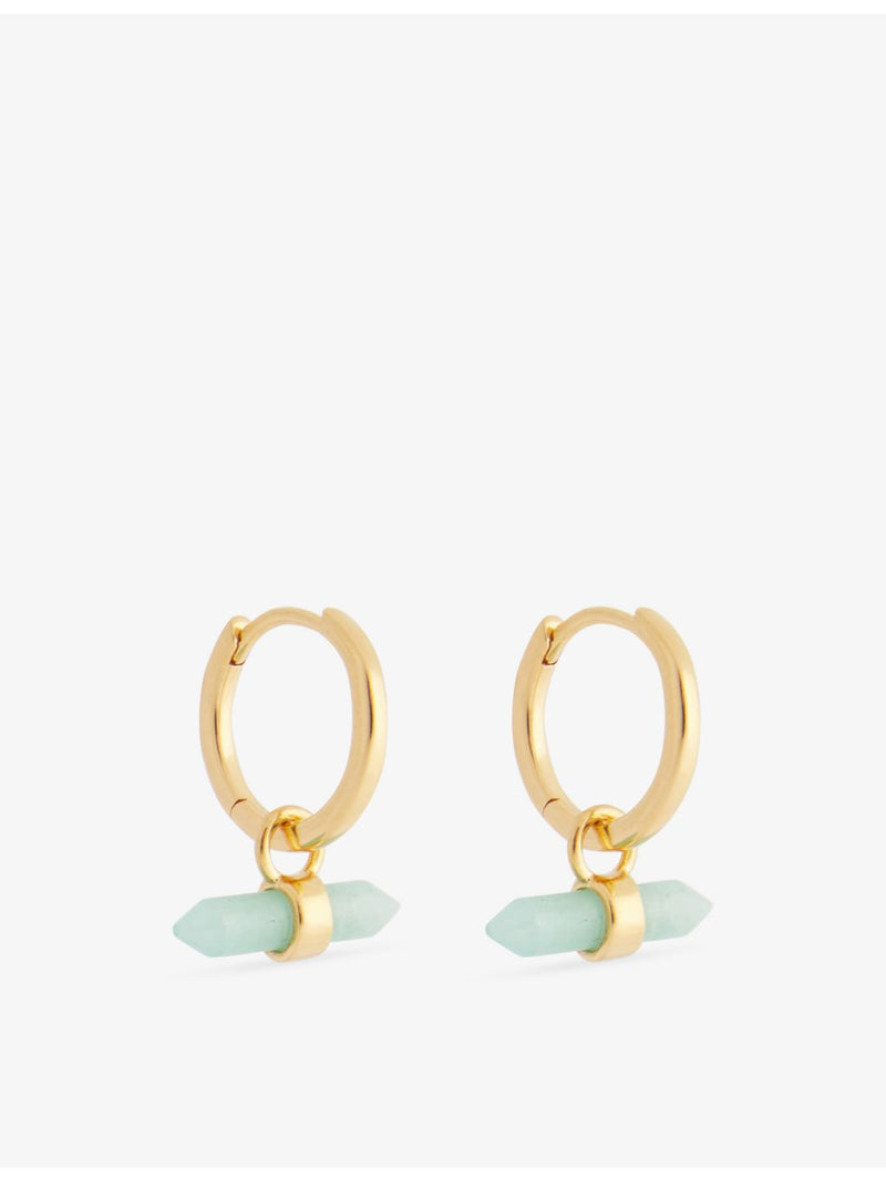 Rachel Jackson amazonite T-Bar huggie earrings, 18ct gold-plated, UK version