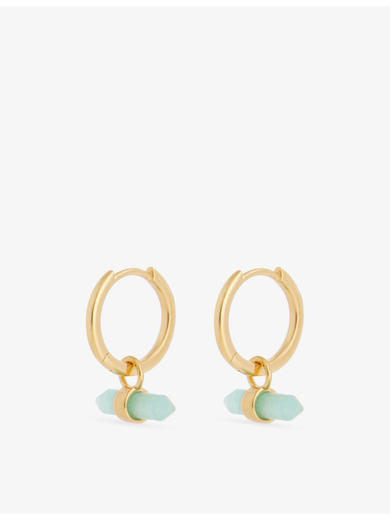 Rachel Jackson amazonite T-Bar huggie earrings, 18ct gold-plated, UK version