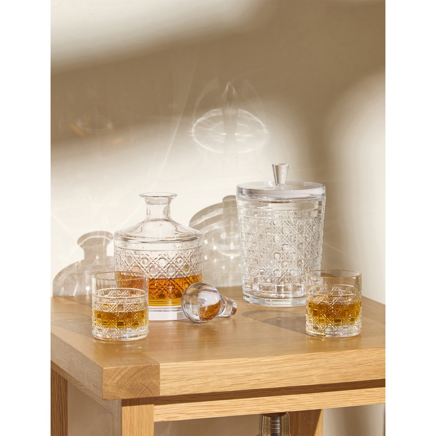 Waterford crystal decanter and tumblers three-piece set, imported from the UK