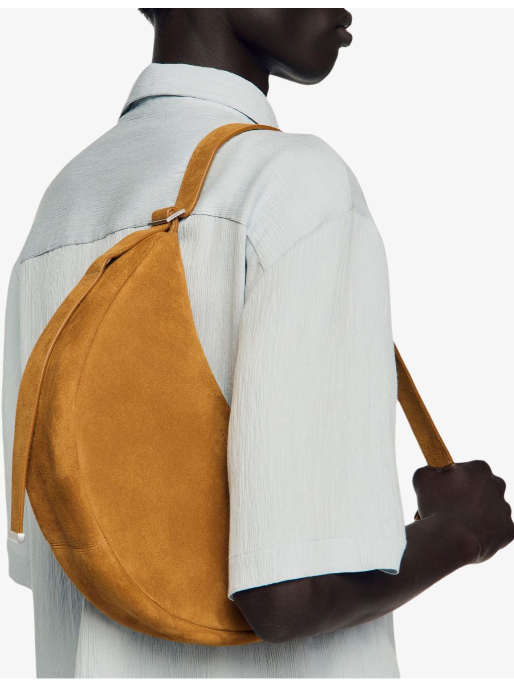 Sandro suede hobo bag with gold-tone hardware, UK version