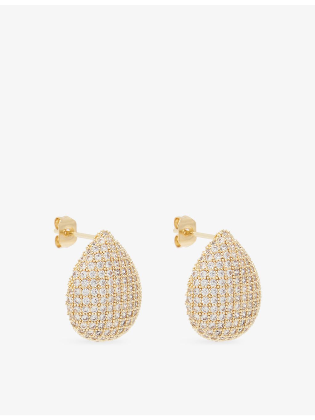 Lisa Gozlan pave teardrop earrings, gold-plated brass, imported from the UK