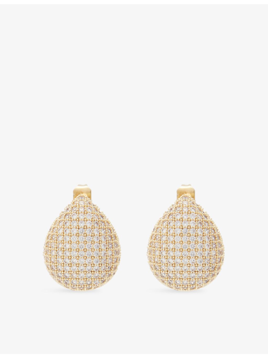 Lisa Gozlan pave teardrop earrings, gold-plated brass, imported from the UK