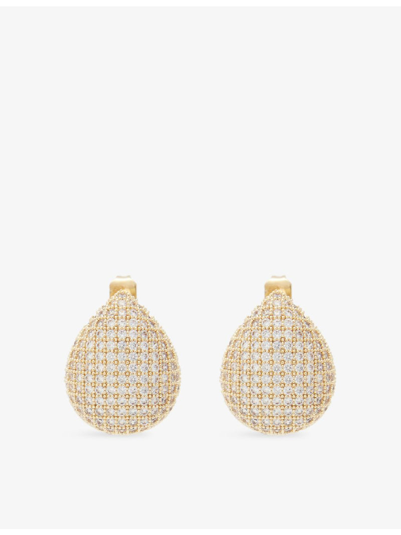 Lisa Gozlan pave teardrop earrings, gold-plated brass, imported from the UK