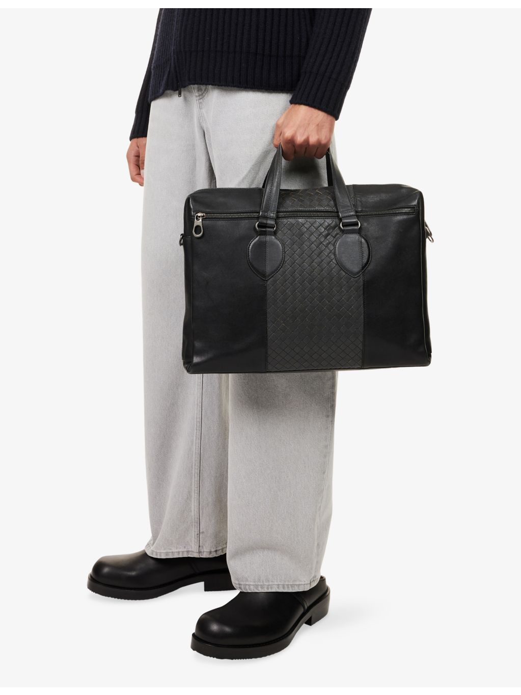Bottega Veneta bicolor intrecciato leather briefcase, imported from the UK