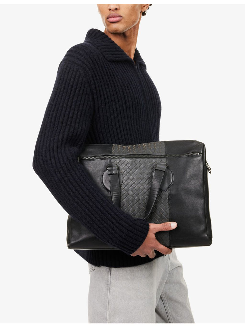Bottega Veneta bicolor intrecciato leather briefcase, imported from the UK