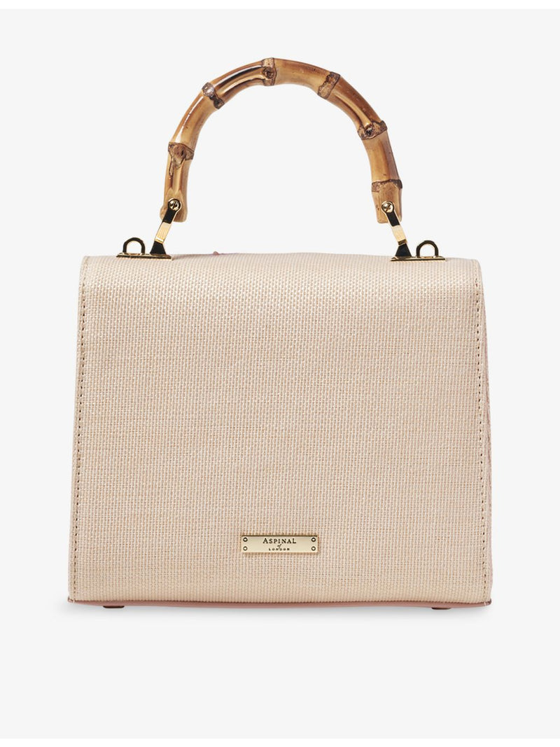 Aspinal of London Mayfair embroidered raffia midi bag (British brand)