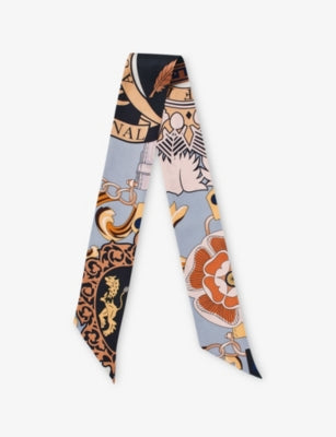 Aspinal of London printed slim silk scarf, imported from the UK
