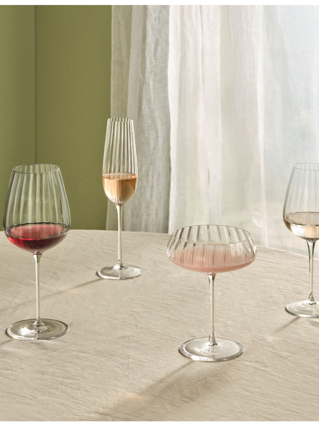 NUDE white wine glasses set of two ribbed design, UK version