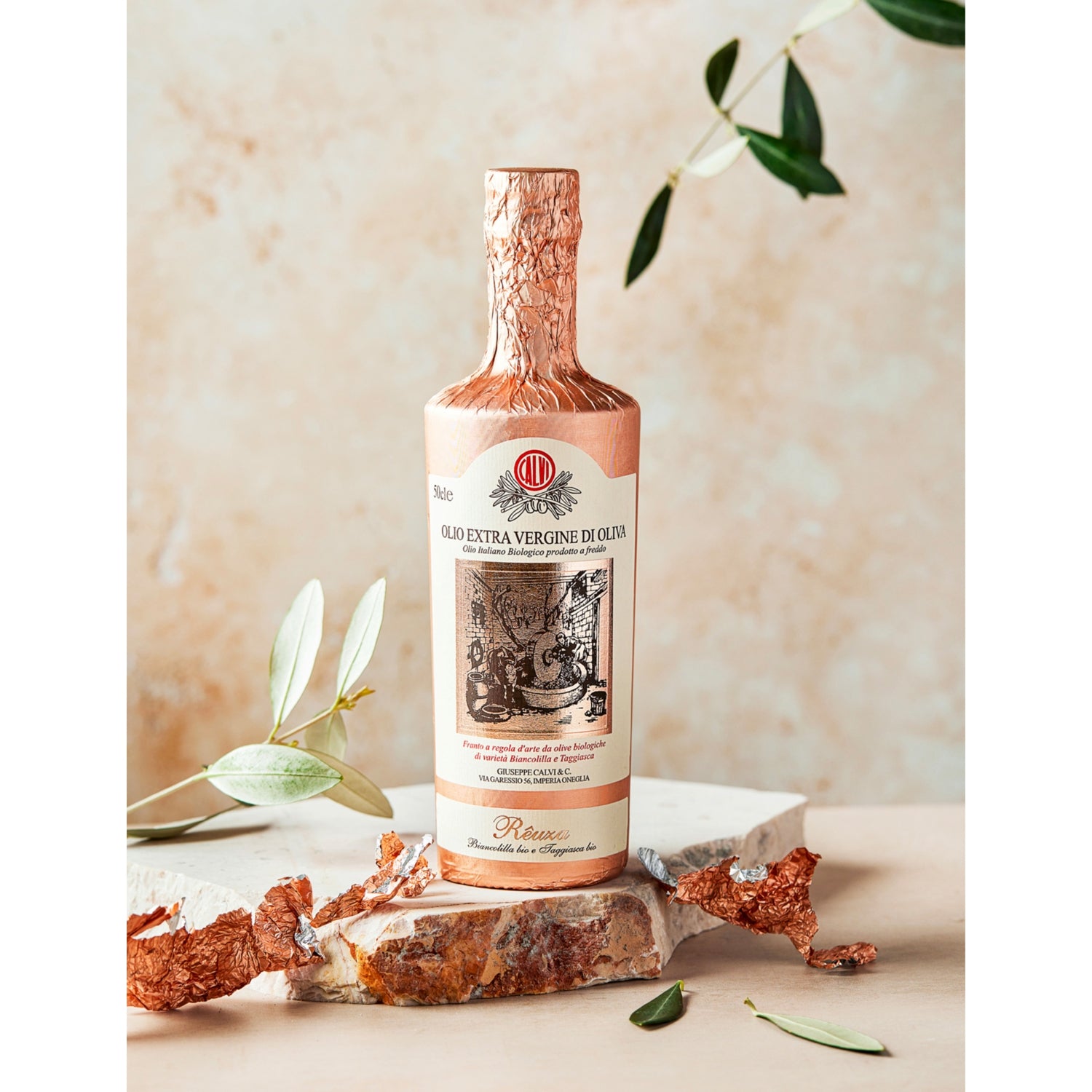 Calvi Reuza organic extra virgin olive oil salmon pink foil 500ml (British brand)