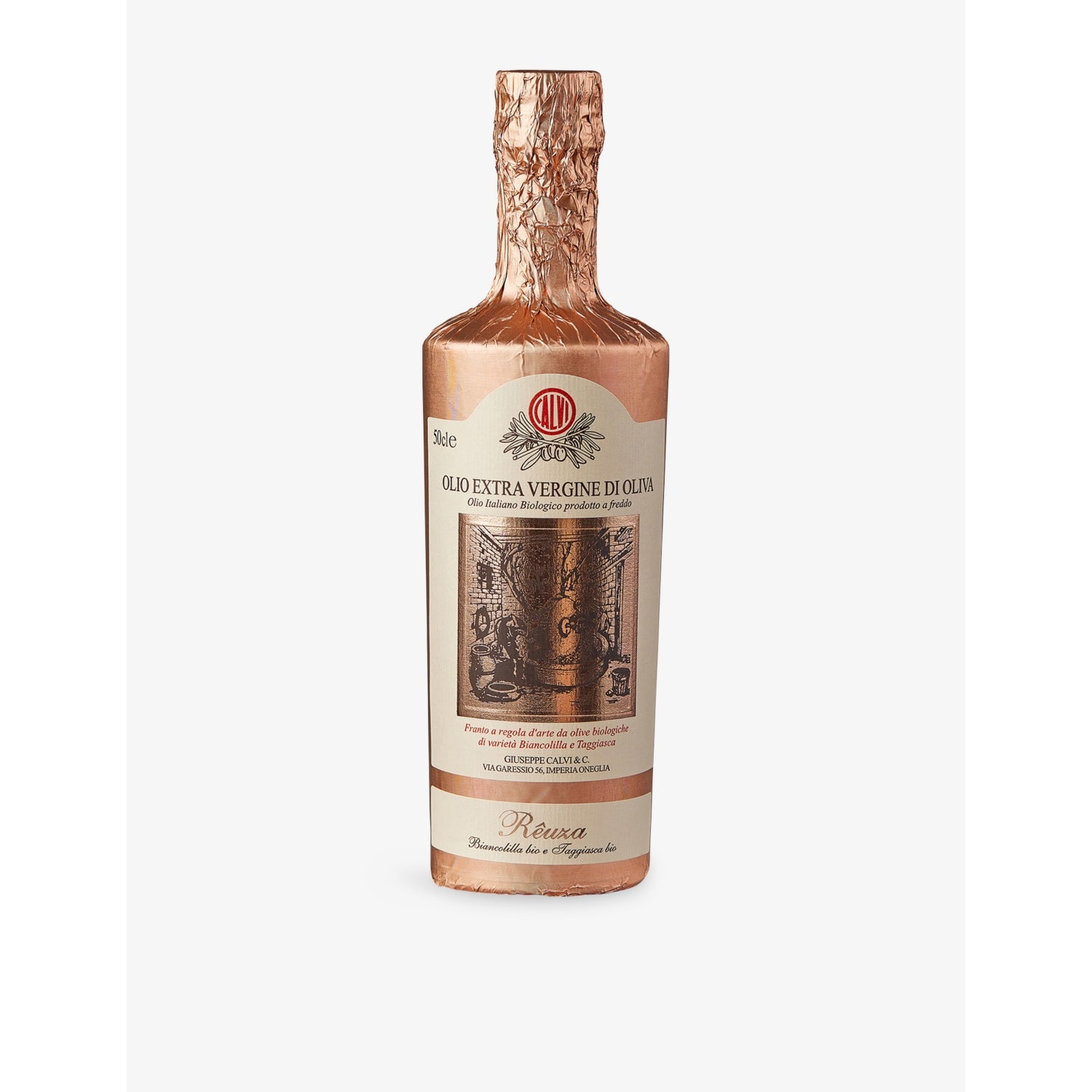 Calvi Reuza organic extra virgin olive oil salmon pink foil 500ml (British brand)