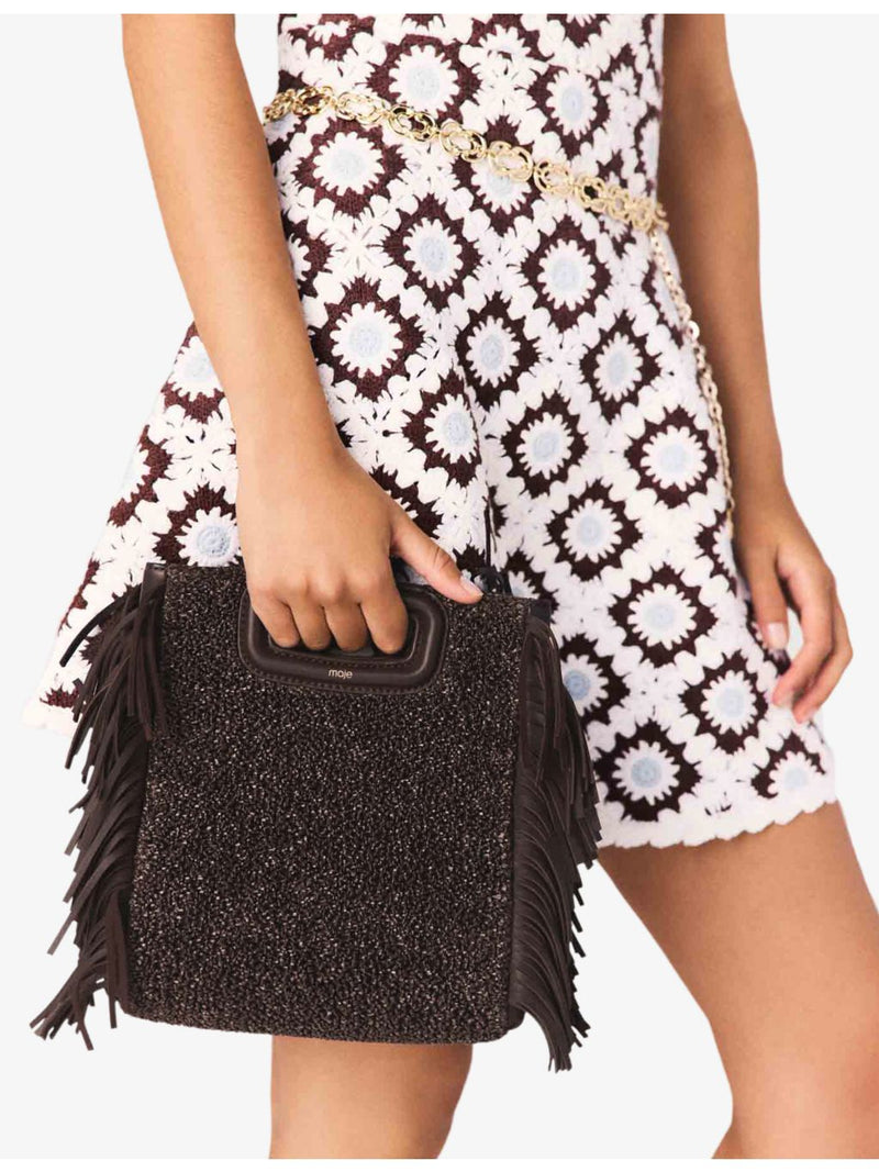 Maje fringed raffia shoulder bag with magnetic fastening - British product
