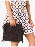 Maje fringed raffia shoulder bag with magnetic fastening - British product