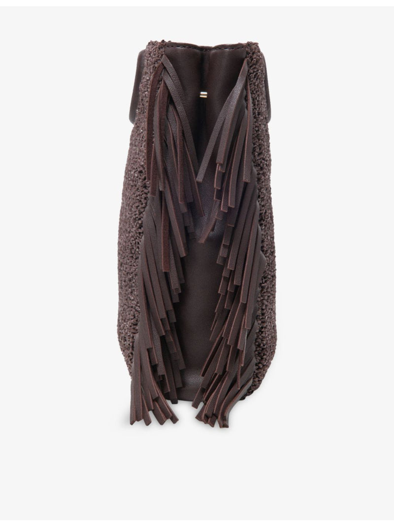 Maje fringed raffia shoulder bag with magnetic fastening - British product