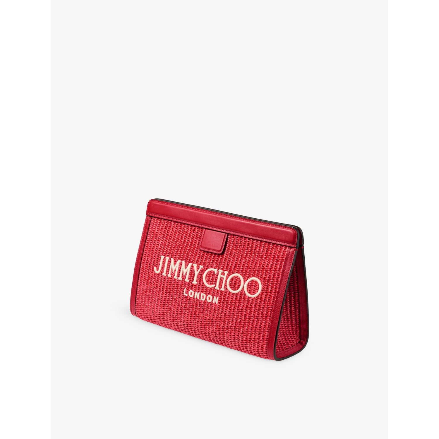 Jimmy Choo raffia and leather pouch with embroidered logo - British product