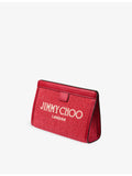 Jimmy Choo raffia and leather pouch with embroidered logo - British product