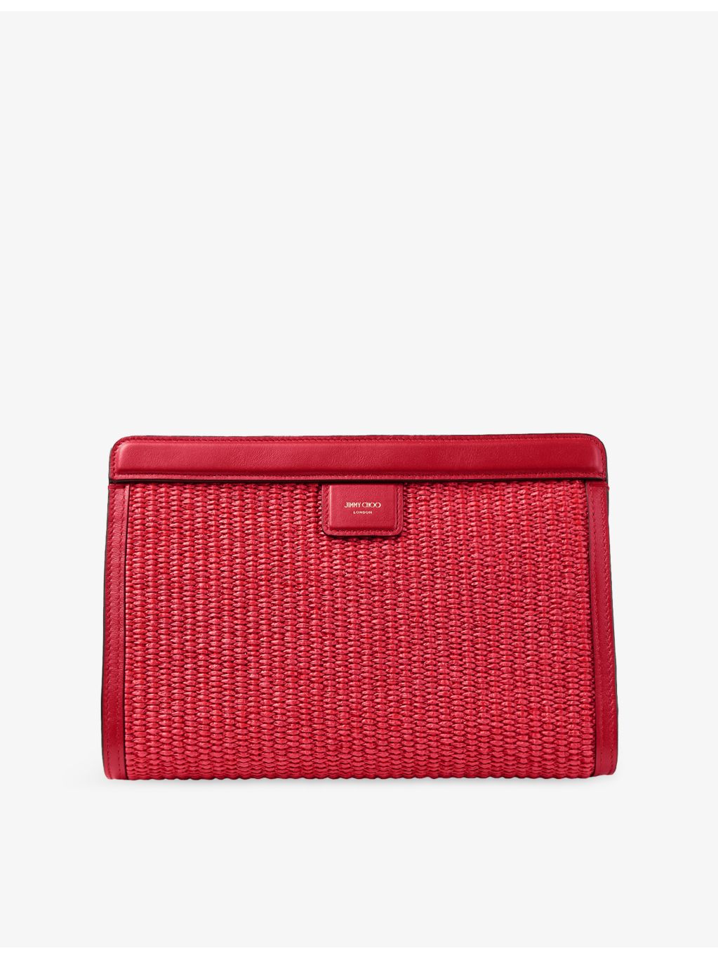 Jimmy Choo raffia and leather pouch with embroidered logo - British product