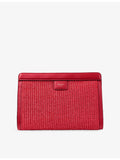 Jimmy Choo raffia and leather pouch with embroidered logo - British product