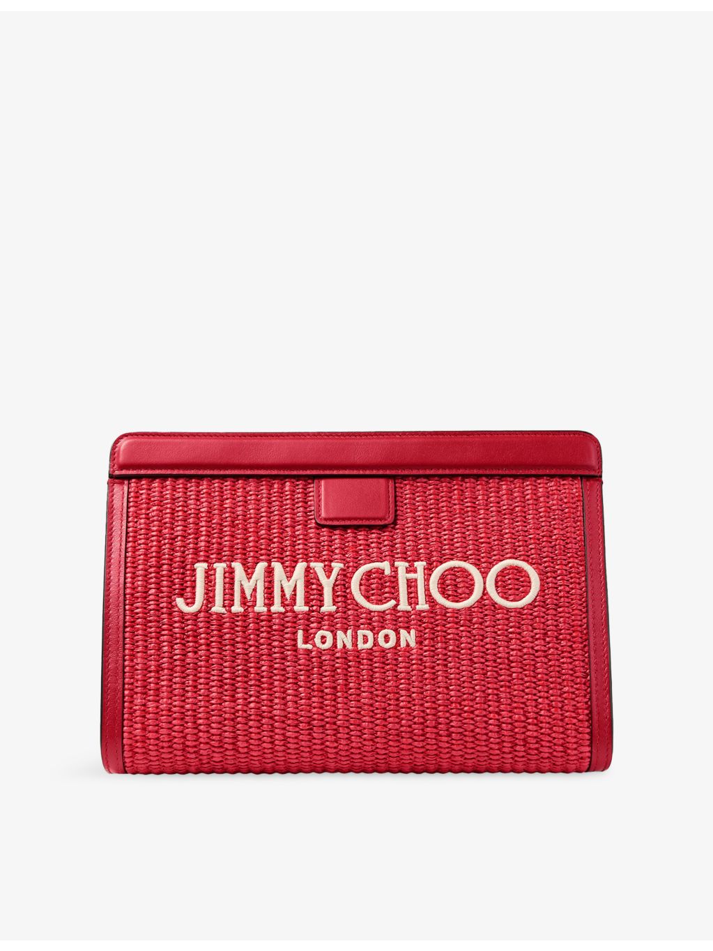 Jimmy Choo raffia and leather pouch with embroidered logo - British product