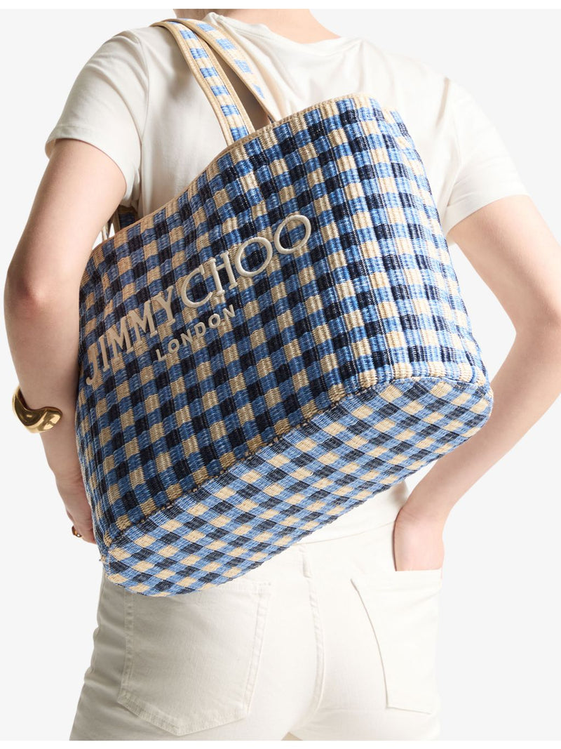 Jimmy Choo raffia tote bag with gingham print (British brand)