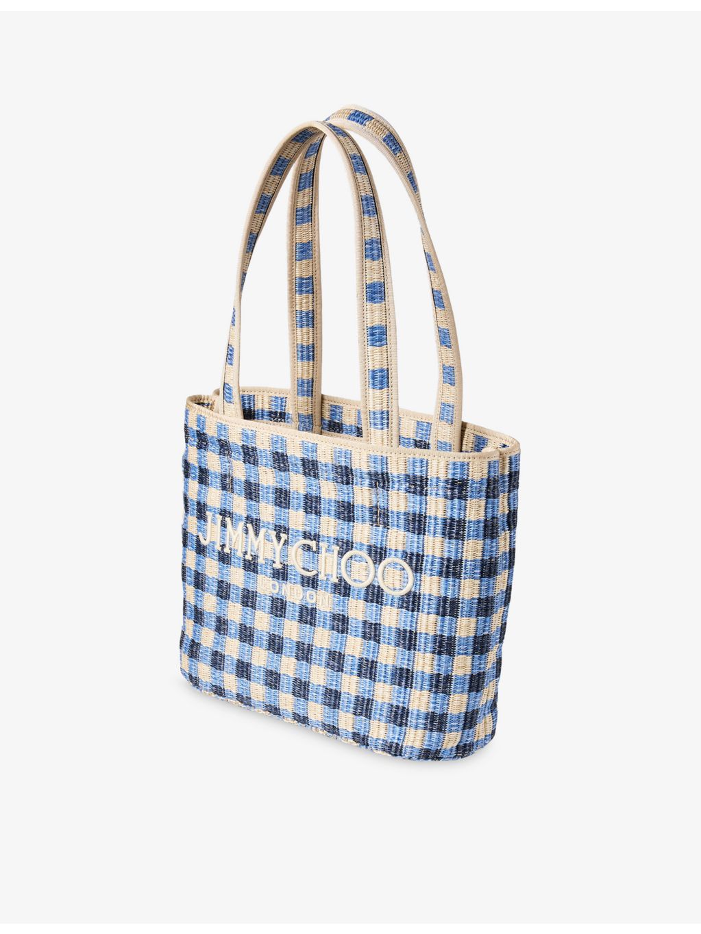 Jimmy Choo raffia tote bag with gingham print (British brand)