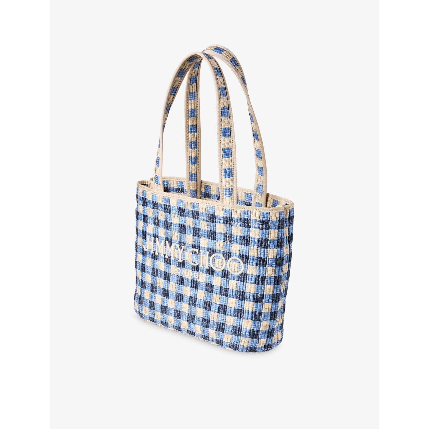Jimmy Choo raffia tote bag with gingham print (British brand)