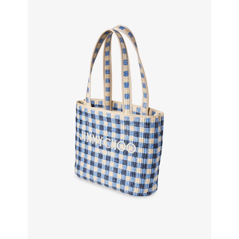 Jimmy Choo raffia tote bag with gingham print (British brand)