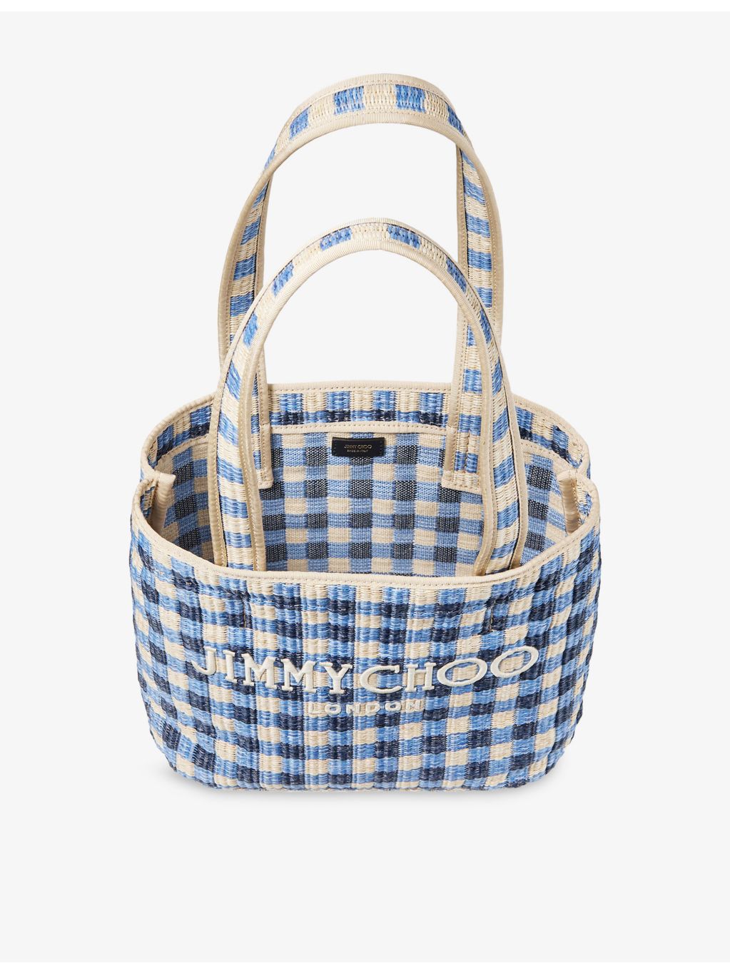 Jimmy Choo raffia tote bag with gingham print (British brand)