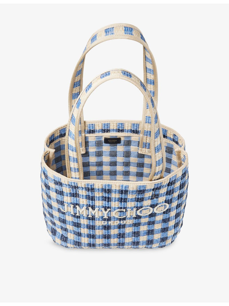 Jimmy Choo raffia tote bag with gingham print (British brand)