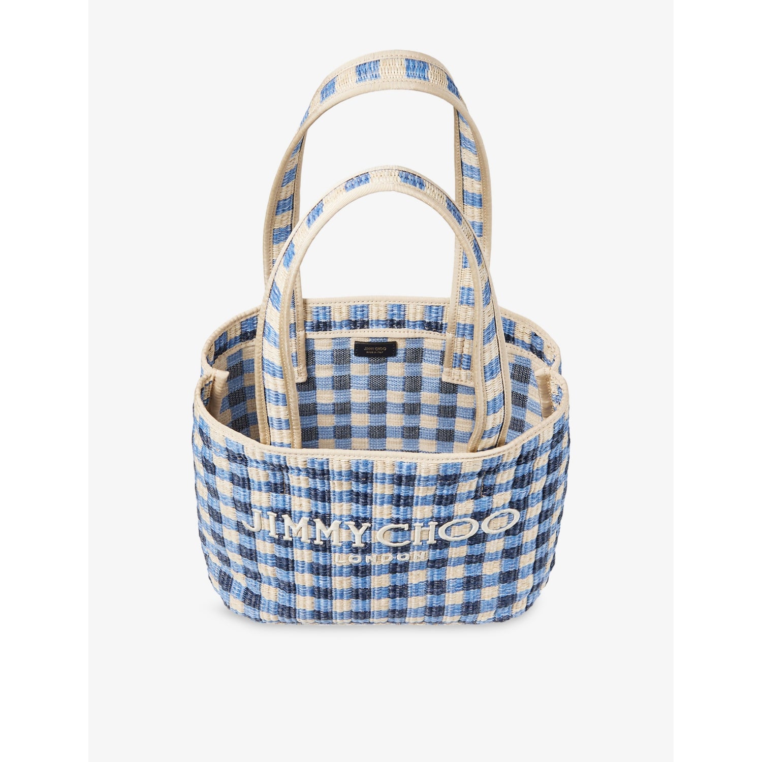 Jimmy Choo raffia tote bag with gingham print (British brand)
