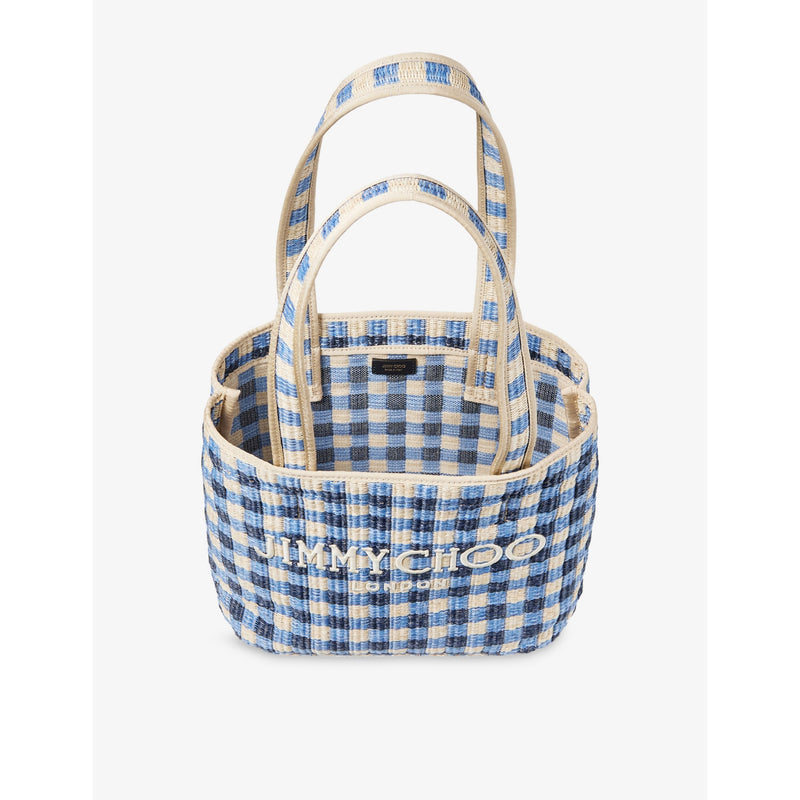 Jimmy Choo raffia tote bag with gingham print (British brand)