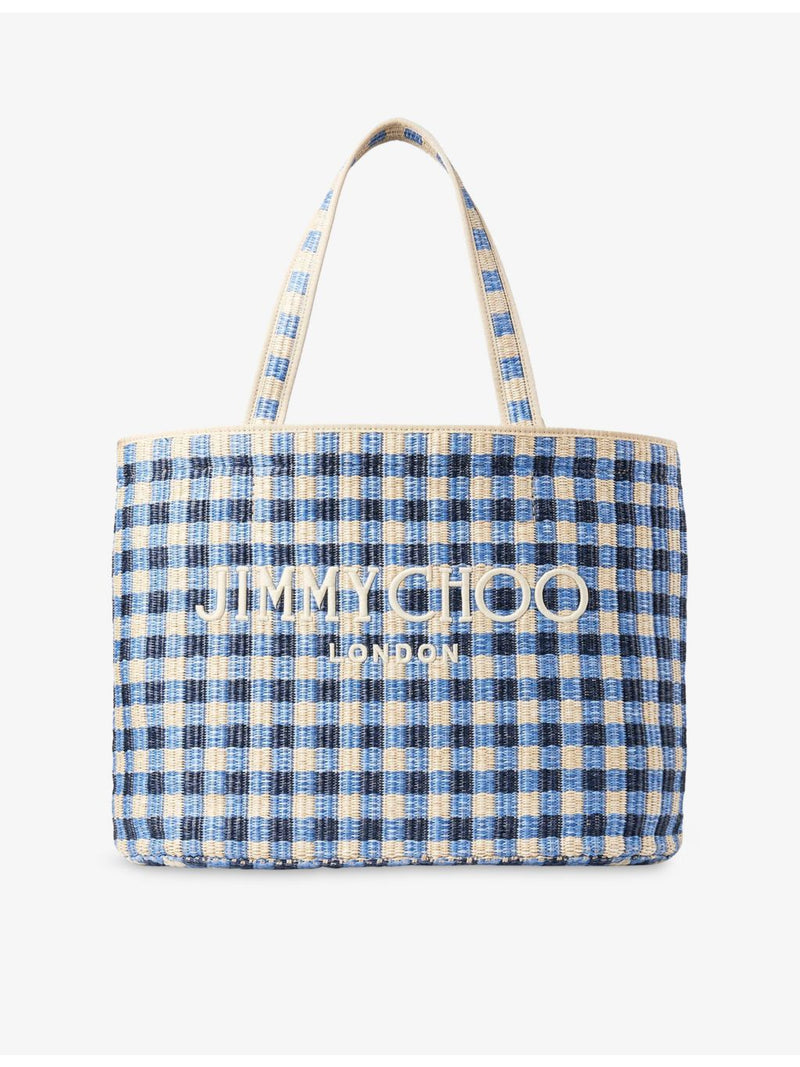 Jimmy Choo raffia tote bag with gingham print (British brand)