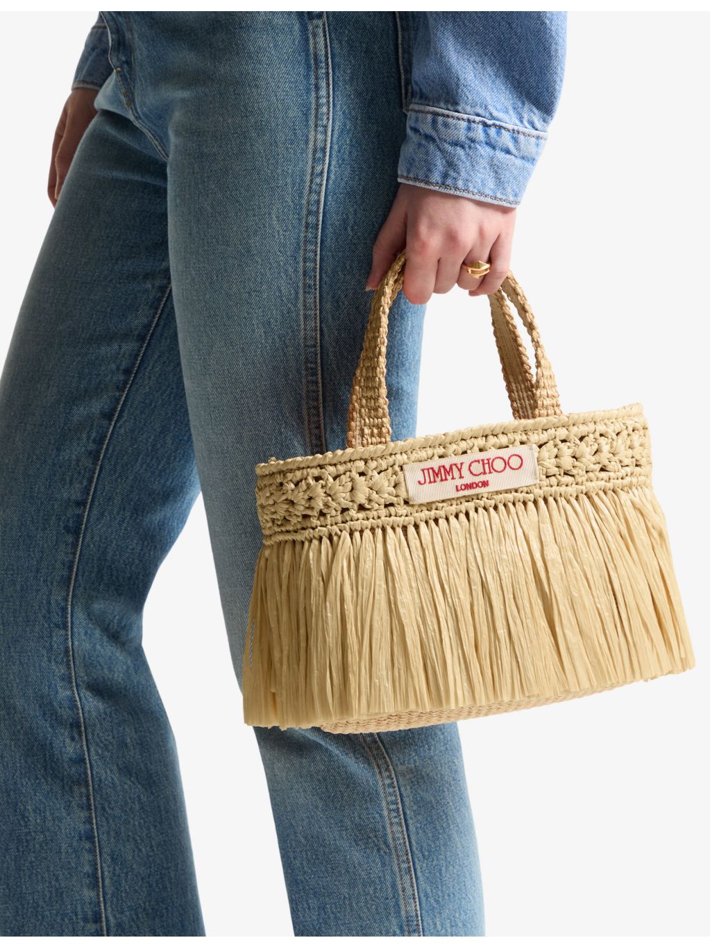 Jimmy Choo mini beach woven raffia tote bag (British brand)