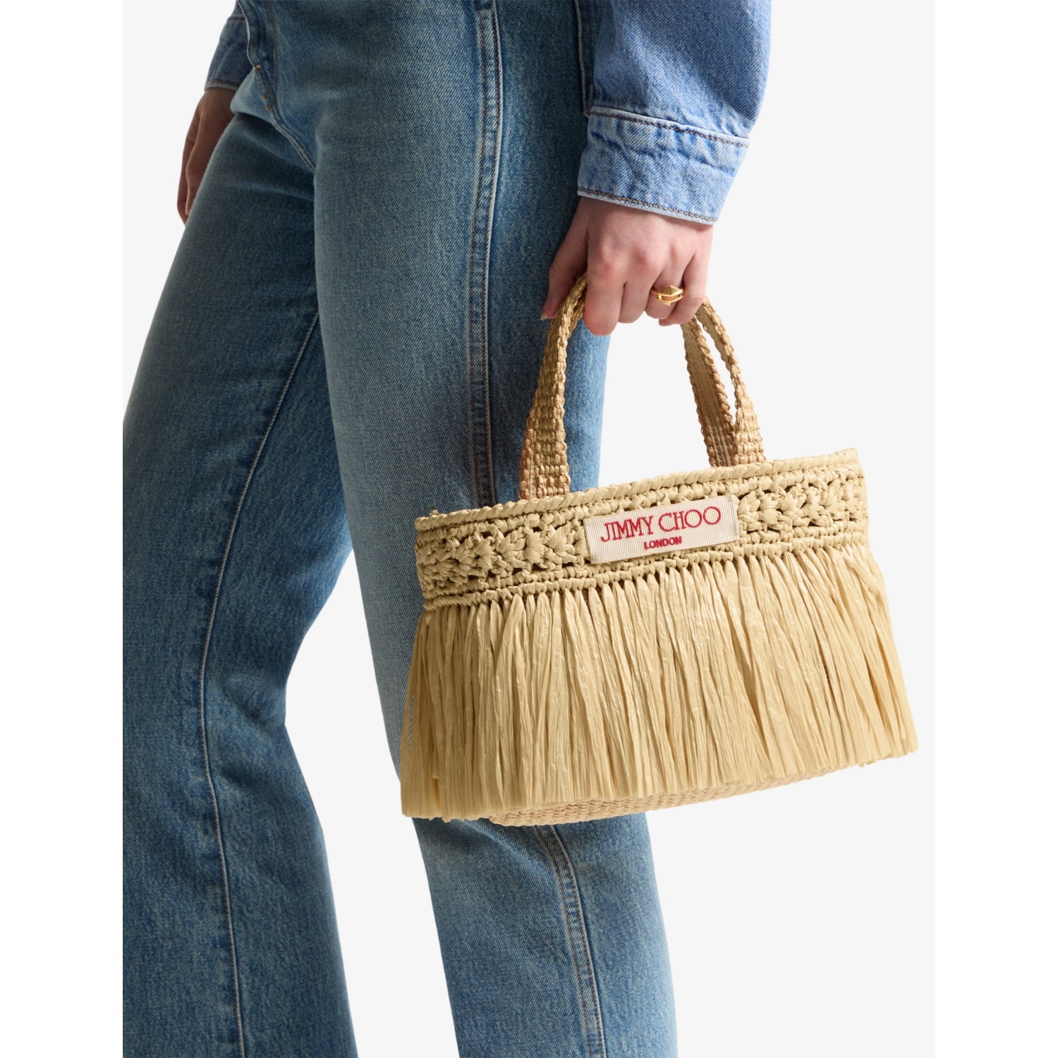 Jimmy Choo mini beach woven raffia tote bag (British brand)