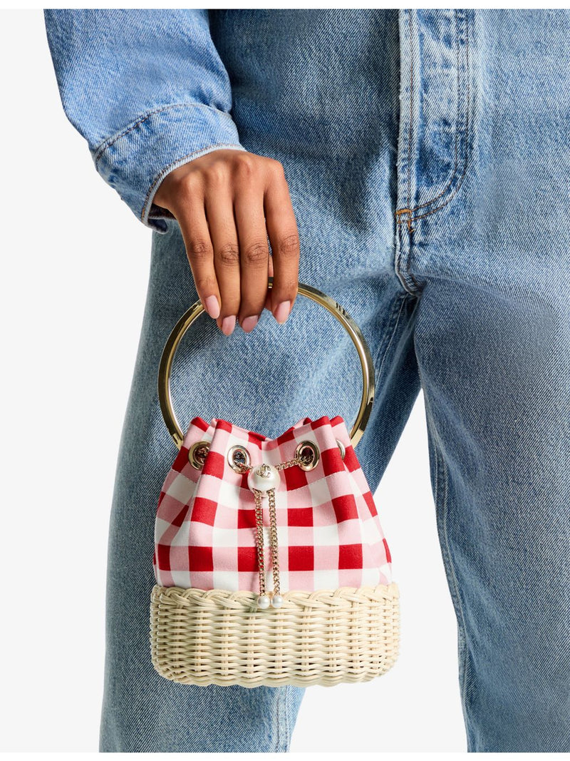 Jimmy Choo gingham cotton top-handle bag, imported from the UK