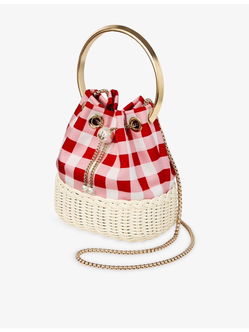 Jimmy Choo gingham cotton top-handle bag, imported from the UK