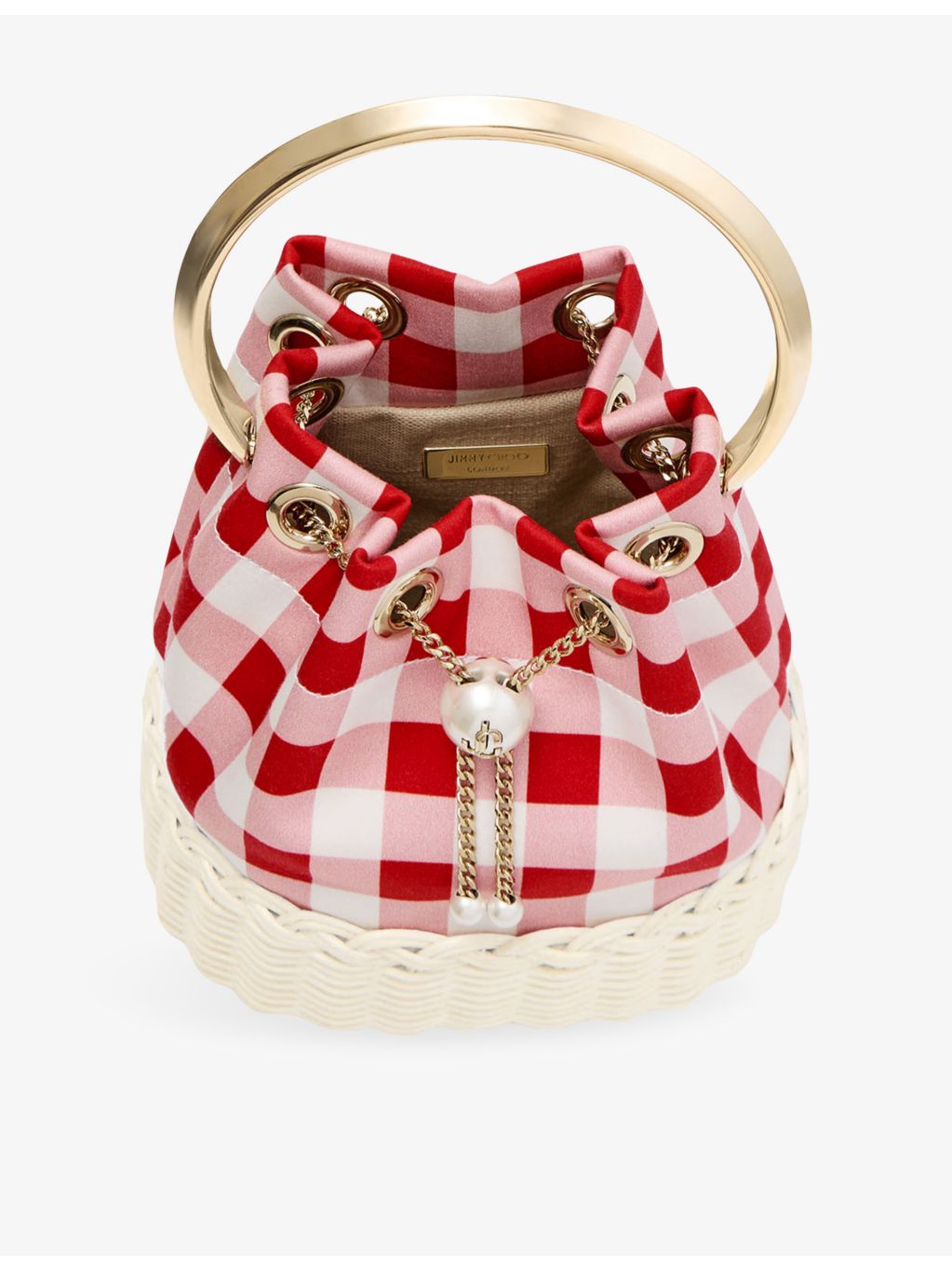 Jimmy Choo gingham cotton top-handle bag, imported from the UK