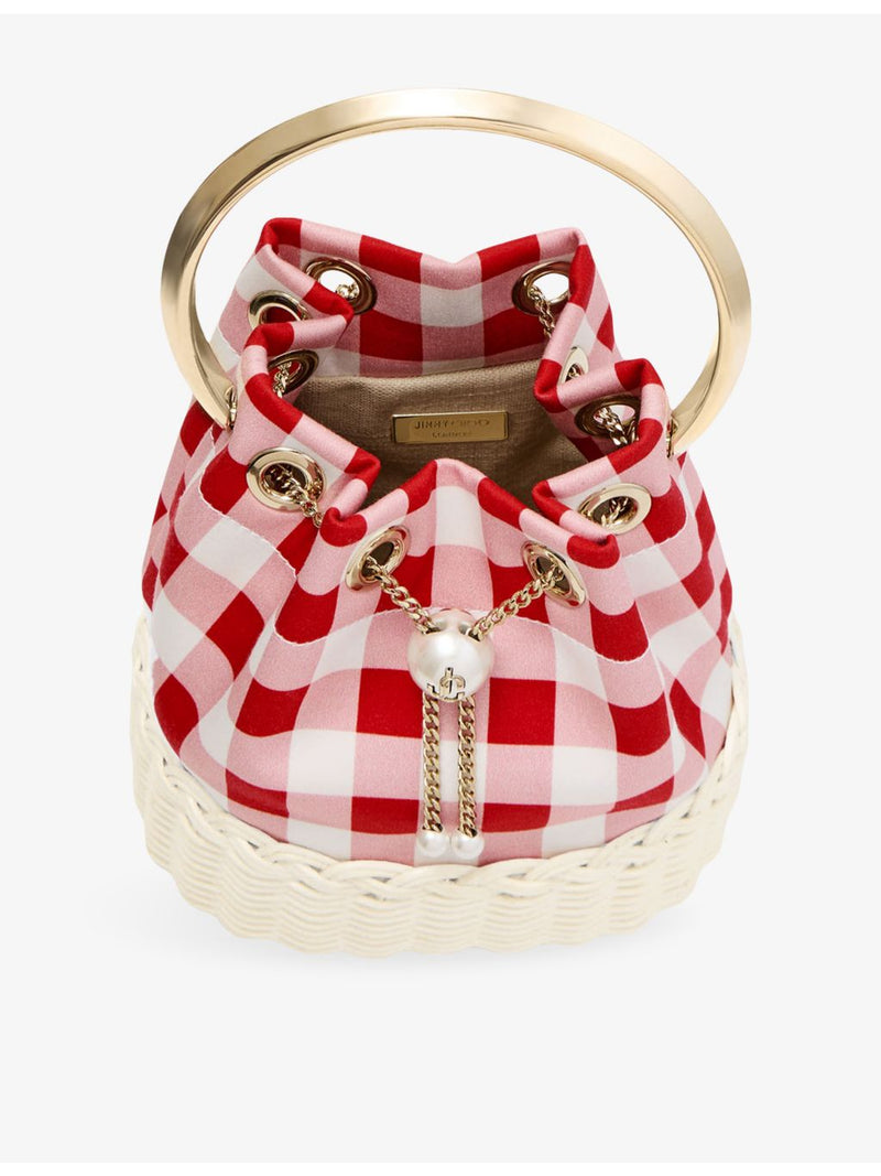 Jimmy Choo gingham cotton top-handle bag, imported from the UK