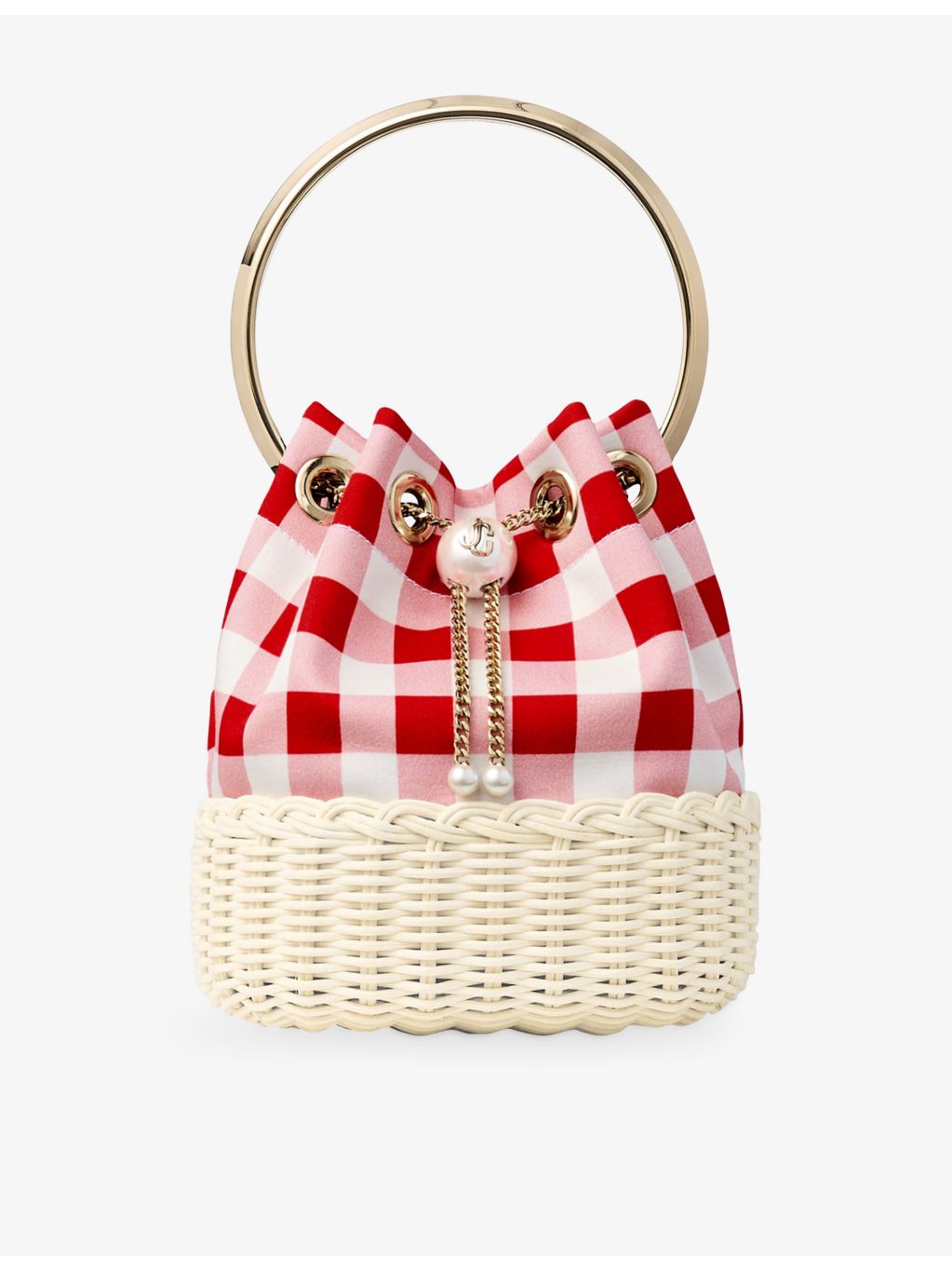 Jimmy Choo gingham cotton top-handle bag, imported from the UK