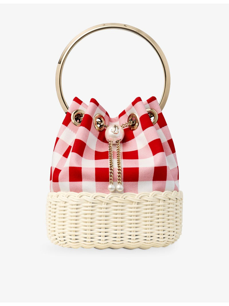 Jimmy Choo gingham cotton top-handle bag, imported from the UK